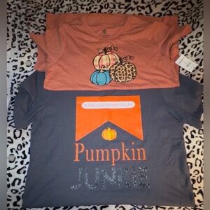 (3) fall shirts-(2) Leopard Pumpkin-XL-(1) Autumn/Pumpkin Junkie-0XL-NWT-🎃🍁